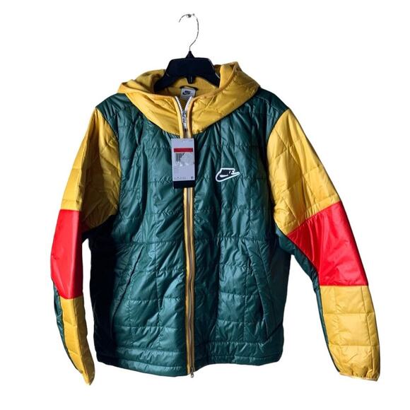 Nike Synthetic Fill Zip Jacket Mens Large Swoosh Colorblock Multicolor Fleece - Picture 1 of 11